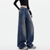 SHOPMOCHO Female Student Casual Blue Jeans Wide-Leg Pants Loose Drape Straight-Leg Trousers Spring Autumn Floor Pants Fashion Streetwear