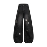 SHOPMOCHO Autumn New Men's 98% Cotton Jeans American Y2k Streetwear Hole Patchwork Design Denim Pants Youth Straight Baggy Stretch Jeans