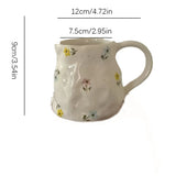 Shopmocho Retro floral cup, ceramic cup, hand-squeezed irregular cup, coffee cup, milk cup, water cup, high-value cup