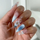 Shopmocho 24Pcs Mid-length 3D Flowers Design Fingertips Sweet Butterfly Yellow Ripple Almond False Nails Detachable Full Cover Press Ons