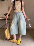 Shopmocho 2025 Summer Sexy Vintage Style Harajuku Blue Jeans Women's Y2K Punk Street Baggy Denim Trouser Casual Mop Calf Length Pants