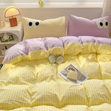 Shopmocho Small Fresh Cream Style Striped Simple Embroidery Big Eyes Four-piece Bed Sheet Quilt Cover Bed Sheet Dormitory Three-piece Set