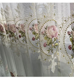 SHOPMOCHO American Luxury Peony Embroidery Tulle Curtain For Living Room European Elegant Flower Embroidery Sheer Voile Drapes For Bedroom