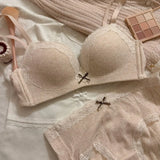 Shopmocho Teenage Sexy Lace Floral Bra Set Comfortable Non-steel Ring Beauty Back Small Breasts Gathered up Support Anti-Sagging Bra Set