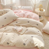 SHOPMOCHO 3 Piece Sheet Set  pink bowknot embroidery duvet cover Set ， comfortable Bedding Set Bedspread for All Season