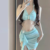Shopmocho 3 Piece Pearl Fringe Bikini Set Women's Separate Swimsuit Slimming Bathing Suit for Hot Spring Vacation Style Beach Pool Party