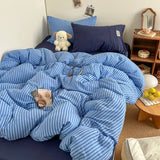 SHOPMOCHO Bedding Set INS Blue Stripe Style Duvet Cover Pillowcase with Bedsheet Home Bedclothes Boys Girls Room Bed Sheet Sets 이불세트