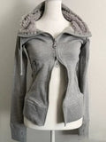 SHOPMOCHO Y2k Grey Retro Wool Double Zipper Design Vintage Hooded Sweatshirt Cardigan Women Spring And Autumn Waist Closure Sweatshirt