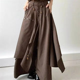 Shopmocho 2025 Autumn New Fashion Button Irregular Skirt Pants and Wide Leg Pants Female Loose Casual All-Match Trousers Ladies Pants