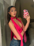 Shopmocho Weird Puss Scarf Tank Tops Women Backless Irregular Summer Trend Hottie Hipster Trend Sexy Wild Classic Streetwear Basic Vest