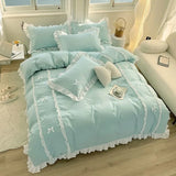 Shopmocho Korean Princess Style Bedding Sets Ins Lace Bowknot Duvet Cover Fitted Sheet For Girl Woman Home Bedroom Kawaii Bed Linens