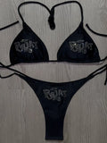 Shopmocho 2000s Woman Punk New Beach Swimwear gothic clothes BRAT Rhinestone printing Grunge Swimsuit Bikini Y2K Bathing Suits Lace Up ﻿