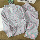 SHOPMOCHO Korean-Style Simple Striped Pajamas for Women, New Spring and Summer Loose Lazy Long-Sleeve and Long Pants Homewear Set