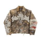 Shopmocho Streetwear Retro Vintage Camouflage Leaf Jacket Y2K Clothes Mens Hip Hop Letter Patch Embroidery Oversized Jacket Casual Coats