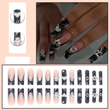 Shopmocho 24PCS/1BOX Black French Wearing Sweet and Cool Nail Patch Glitter Love Stars in Europe and America Dark Department Fake Nail