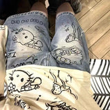 SHOPMOCHO New 2025 Sanrio Summer High Street Style Denim Jeans Shorts Light Blue Straight Girls Deni Shorts Jeans Fashion Casual Jeans