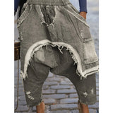 Shopmocho Women Jeans Harem Pants Hip Hop Punk Denim Pant Hole Elastic Waist Washed Distressed Pockets Streetwear 2025 Ripped Trousers