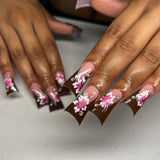 Shopmocho 24pcs Duckbill Shaped Fake Nails Gold Butterfly Rhinestone Design False Nail Tips Wearable Full Cover French Press on Nails