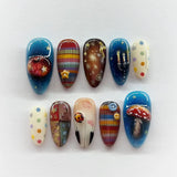 SHOPMOCHO 24pcs Flower Print Press on Nails Wine Red Blush Almond False Nail Tips Wearable Reusable Summer Spicy Girl Fake Nails
