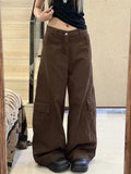 Shopmocho American Vintage Brown Cargo Jeans for Women Y2K High Waist Streetwear Loose Wide Leg Pants Bf Korean Hip Hop Denim Trouser
