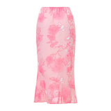 Shopmocho Women Floral Long Skirts Low Waist Chiffon Flowy Straight Skirt 2025 Summer Fall Bohemian Casual Retro Skirts