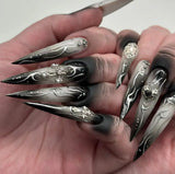 SHOPMOCHO Red Y2K Wearable Nail Art Chic Silver Butterfly Love Metal Bead Almond False Nails Detachable Finished Fake Nails Press on Nails