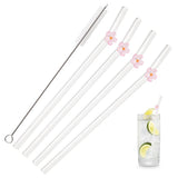Shopmocho 5Pcs 8mm Glass Straw Reusable Drinking Straws Cute Flower Heat-Resistant Straw For Festival Party Wedding Cocktail Bar Beachs