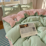 SHOPMOCHO Cotton Bedding Set 4pcs with Solid Bed Sheet Duvet Cover Pillowcases Single Couple Bedsheet King Queen Double Twin Size