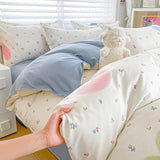 Shopmocho Tulip Flower Duvet Cover Set Single Queen Size Botanical Floral Bedding Set Soft Reversible Comforter Cover with 2 Pillowcases