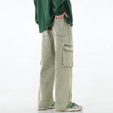 SHOPMOCHO 2026 New Men Baggy Cargo Jeans Fashion Streetwear Vintage Wide Leg Pants American Streetwear Y2K Big Pocket Youth Overalls