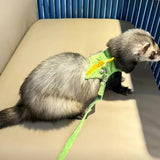 SHOPMOCHO Soft Cartoon Ferret Vest Harness Adjustable Flannel Hamster Chest Strap Dragon Design with Bell Ferret Traction Rope Training