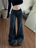 SHOPMOCHOAmerican Retro Low Waisted Jeans for Women's New Style Loose and Personalized Spicy Girl Design Washed Micro Flared Pants