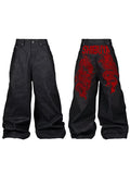 SHOPMOCHO American Retro Embroidered Pattern Hip-Hop Jeans Suitable for Both Men and Women Y2K Street Cool Floor Length Wide Leg Pants