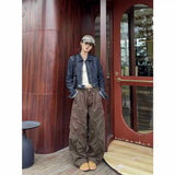 SHOPMOCHO Washed Cotton Cargo Pants Women's Loose Wide Leg Street Dance Long Trousers Multi Pocket Workwear High Waist Casual Pants