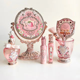 SHOPMOCHO Flower Knows 9th Anniversary Limited Edition Luxury Vanity Mirror with Paddle Hair Brush And Brush Holder Set for Makeup Desk