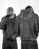 SHOPMOCHO Men Y2K Gothic Cross Raw Edge Hoodie Retro Washed Splicing Zip Up Sweatshirt Street Hip Hop Distressed Workwear Hooded Jacket