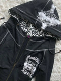 SHOPMOCHO Y2k Harajuku Retro Leopard Black Sportswear Hip Hop Slim Fit Spicy Girl Retro Multi Functional Hoodie Gothic Punk Zipper Hoodie