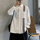 Shopmocho High End Men's Korean Style Shirt with Niche Design Woven Ribbon Splicing Light and Mature Temperament Long Sleeved Shirt Trend