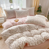 SHOPMOCHO 2025 new 3-piece cartoon heart-shaped plant floral print set, a duvet cover and a pair of pillowcases (no padding)
