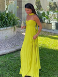 Shopmocho Strapless Ribbon Maxi Dress Women Elegant Sleeveless Backless Pleated Party Dresses Female 2025 Summer Sexy Lady Evening Vestido