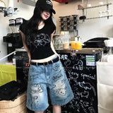 SHOPMOCHO New 2025 Sanrio Summer High Street Style Denim Jeans Shorts Light Blue Straight Girls Deni Shorts Jeans Fashion Casual Jeans