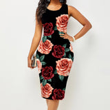 Shopmocho Spring and Summer New Fashion Women's Sleeveless Wrapped Hip Print Dress Women's Clothing