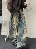 Shopmocho American Street Destruction Style Embroidered Denim Pants Oversized Retro Wash Personality Fashion Loose Casual Wide Leg Jeans
