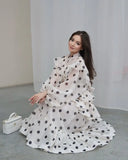 SHOPMOCHO Casual Polka Dot Maxi Dress Women Chic Stand Collar Puff Sleeves See Through Ruffle Vestidos 2026 Female Vacation Party Dresses