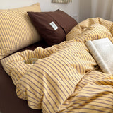 SHOPMOCHO Japanese Style 100% Cotton Bedding Set King Queen Size Minimalist Striped Duvet Cover Set Comforter Cover Bed Sheet Pillow Cases