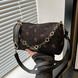 Shopmocho Women Small Underarm Bag Corduroy Handbag Cute Strawberry Print Little Tote Half Moon Design Eco Cloth Purse Mini Shoulder Bags