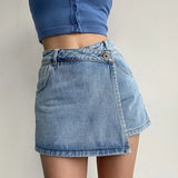 Shopmocho Summer High-waisted Slimming Denim Skirt For Women Versatile Unique Fashionable Exposure-proof Irregular A- line Shorts