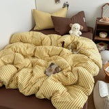 SHOPMOCHO Bedding Set INS Blue Stripe Style Duvet Cover Pillowcase with Bedsheet Home Bedclothes Boys Girls Room Bed Sheet Sets 이불세트