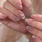 SHOPMOCHO Red Y2K Wearable Nail Art Chic Silver Butterfly Love Metal Bead Almond False Nails Detachable Finished Fake Nails Press on Nails