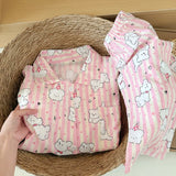 SHOPMOCHO Sweet Cute Goose Print Korean Fashion Women's Pajamas Nightwear Kawaii Casual Lapel Neck Y2K Pajamas Set Autumn New Loungewear